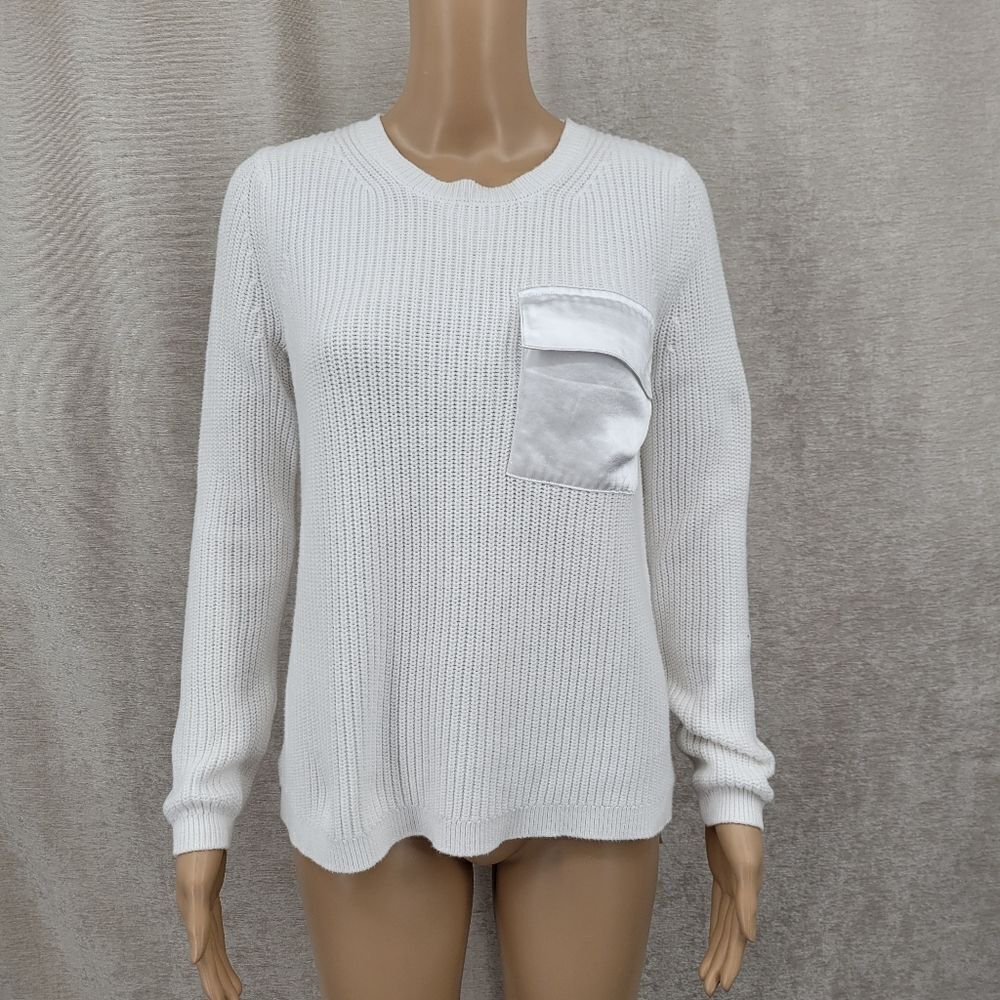 J. Society White Cotton Sweater with Satin  Pocket Detail Women's Small